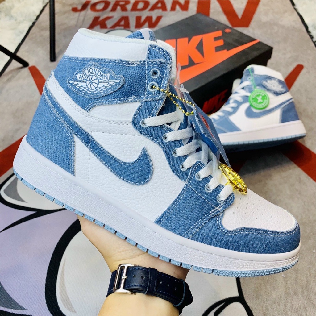 Giày Sneaker Nam Nữ JD1 Cao Cổ Trắnng Xanh Dương
