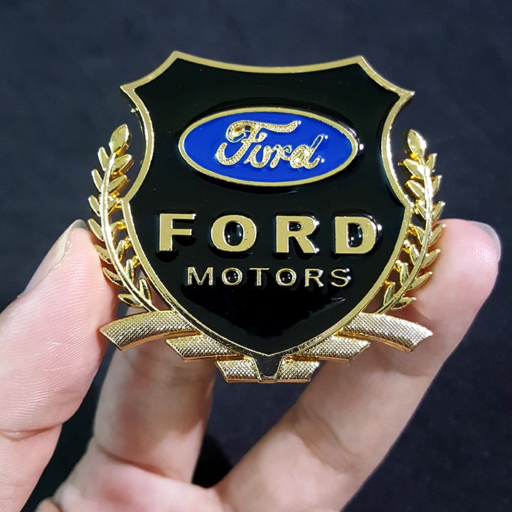 Bộ 2 miếng dán logo kim loại chữ FORD bông lúa - logo bông lúa trang trí ô tô xe máy
