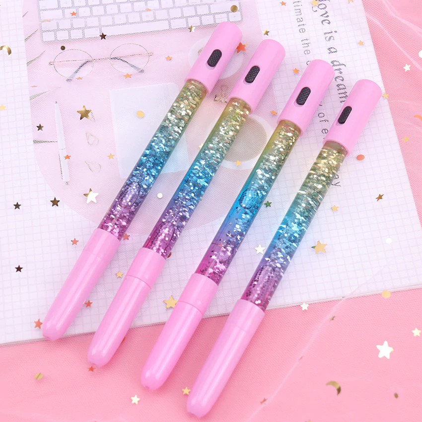 Bút viết mực gel đầu 0.5mm tích hợp đèn LED họa tiết kim tuyến