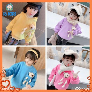Áo Hoodie Cho Bé❣️MẪU MỚI❣️Áo Nỉ Cho Bé, Kèm Gấu Đáng yêu cho bé gái, siêu ấm nỉ dày full size 8-18kg - 16KIDS