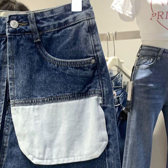 Jiashucheng Chân Váy Denim Chữ A Lưng Cao Phối Túi Thiết Kế Bất Đối Xứng Phong Cách Hàn Quốc Thời Trang Mùa Hè Cho Nữ