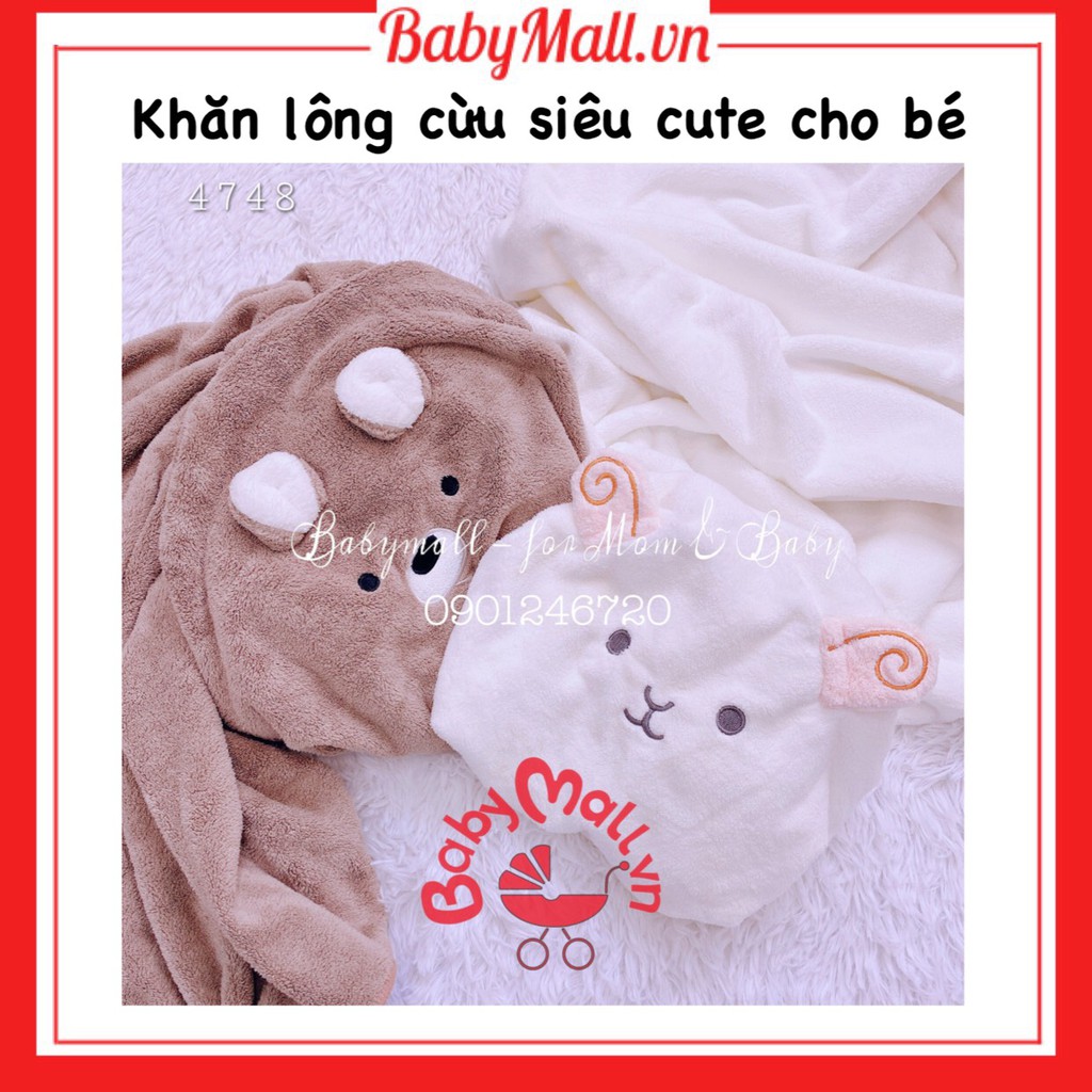 Khăn lông cừu Zooie 70*140cm 4748 hình gấu thỏ siêu cute cho bé