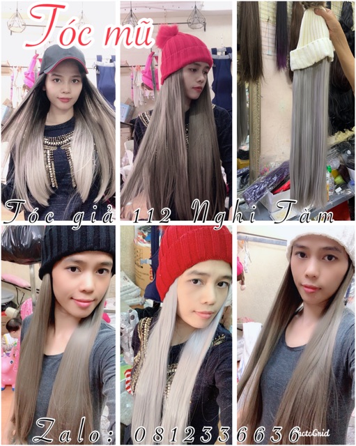 Tóc kèm mũ len , mũ lưỡi chai