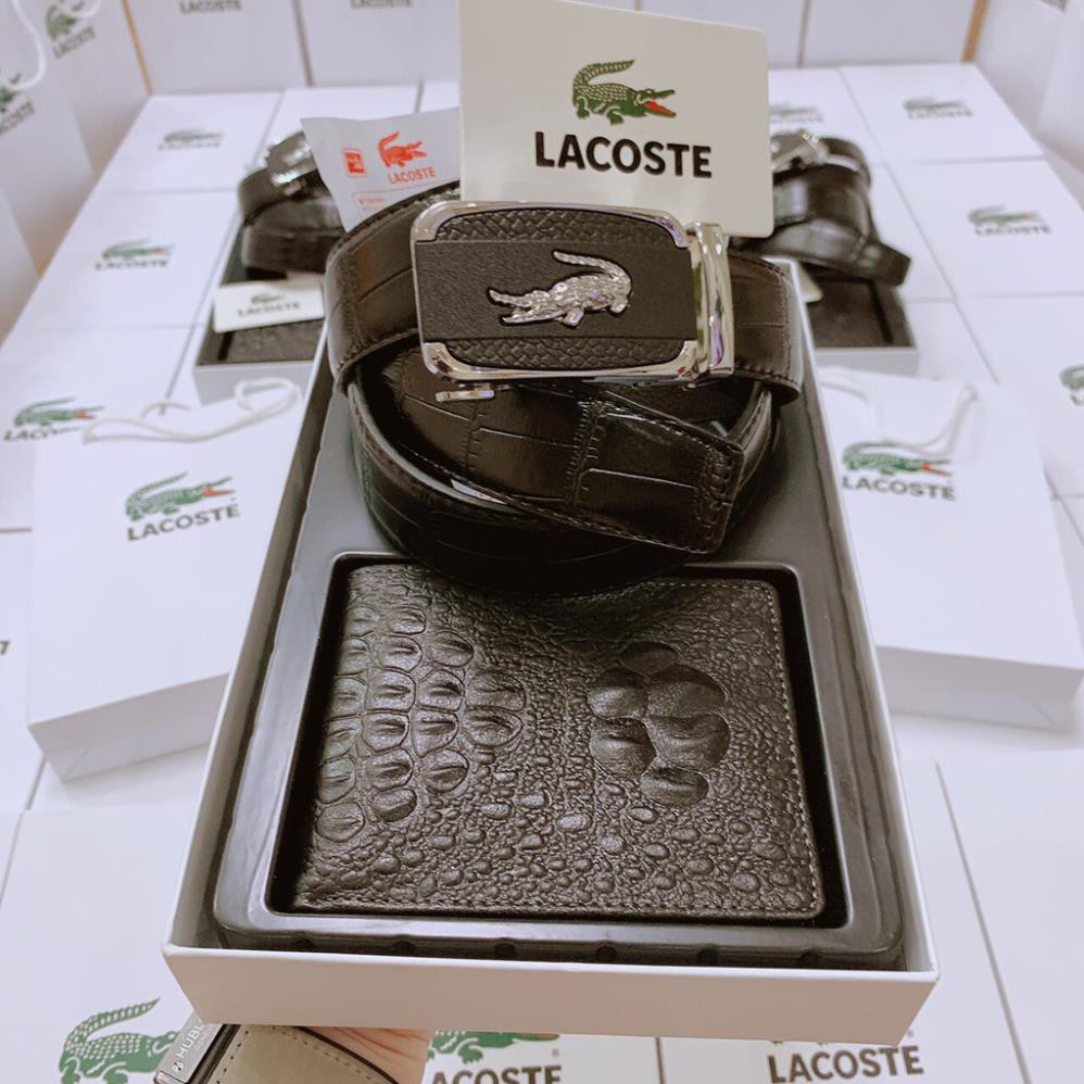 Set ví  dây nịt Lacoste 💖 FREE SHIP 💖 Combo Ví Thắt Lưng Da PU dập vân cá sấu full hộp, túi giấy nên làm quà tặng