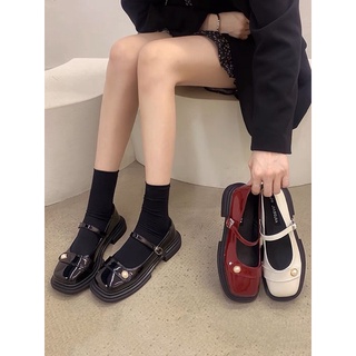 Giày Mary Jane nữ da bóng đế 3cm cài quai 3 màu kèm ảnh thật Retro Pháp dành cho nữ