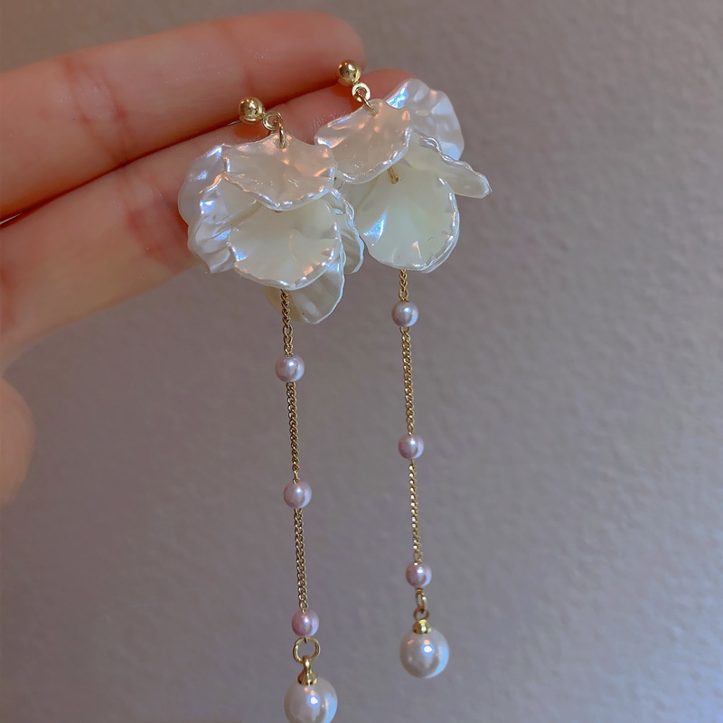 Bông Tai Mạ Bạc 925 Hình Vỏ Sò Tua Rua Thời Trang