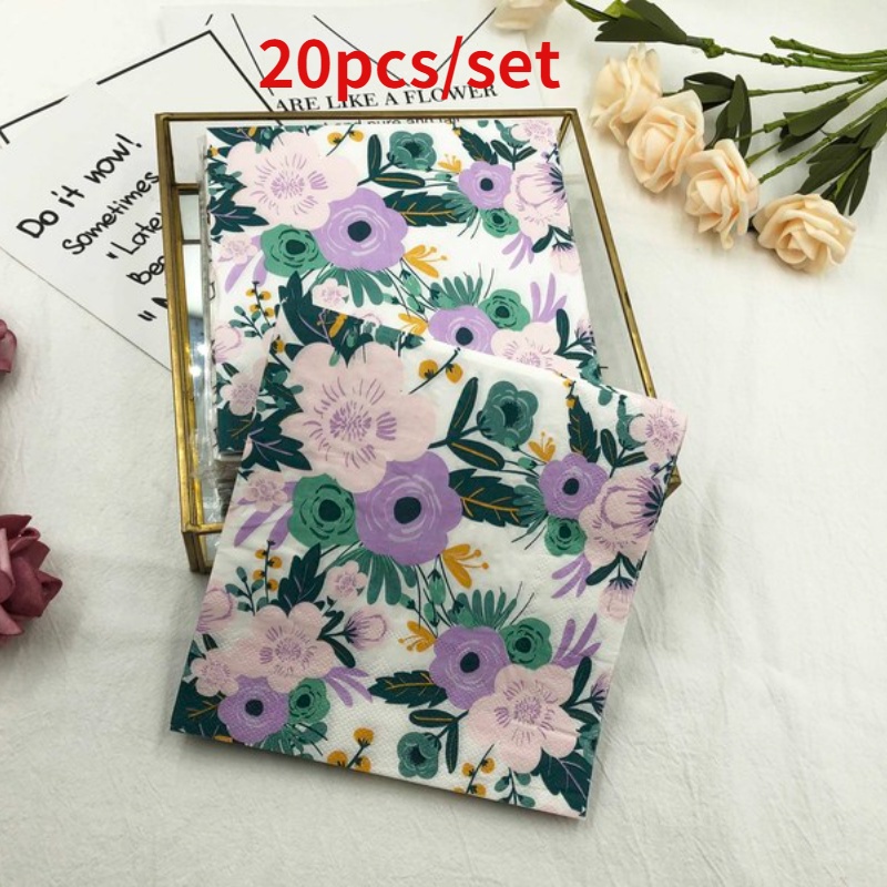 Set 20 Khăn Ăn In Họa Tiết Hoa Nhiều Màu Sắc Dùng Cho Tiệc Cưới