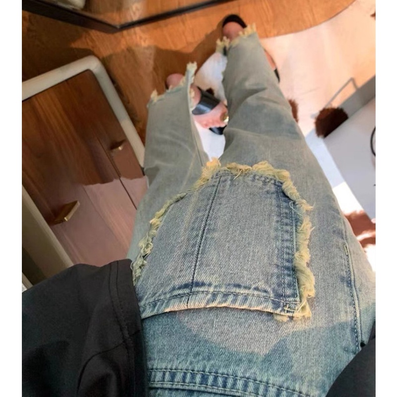 Quần Jean Rách Lưng Cao Ống Đứng Thời Trang Cho Nữ