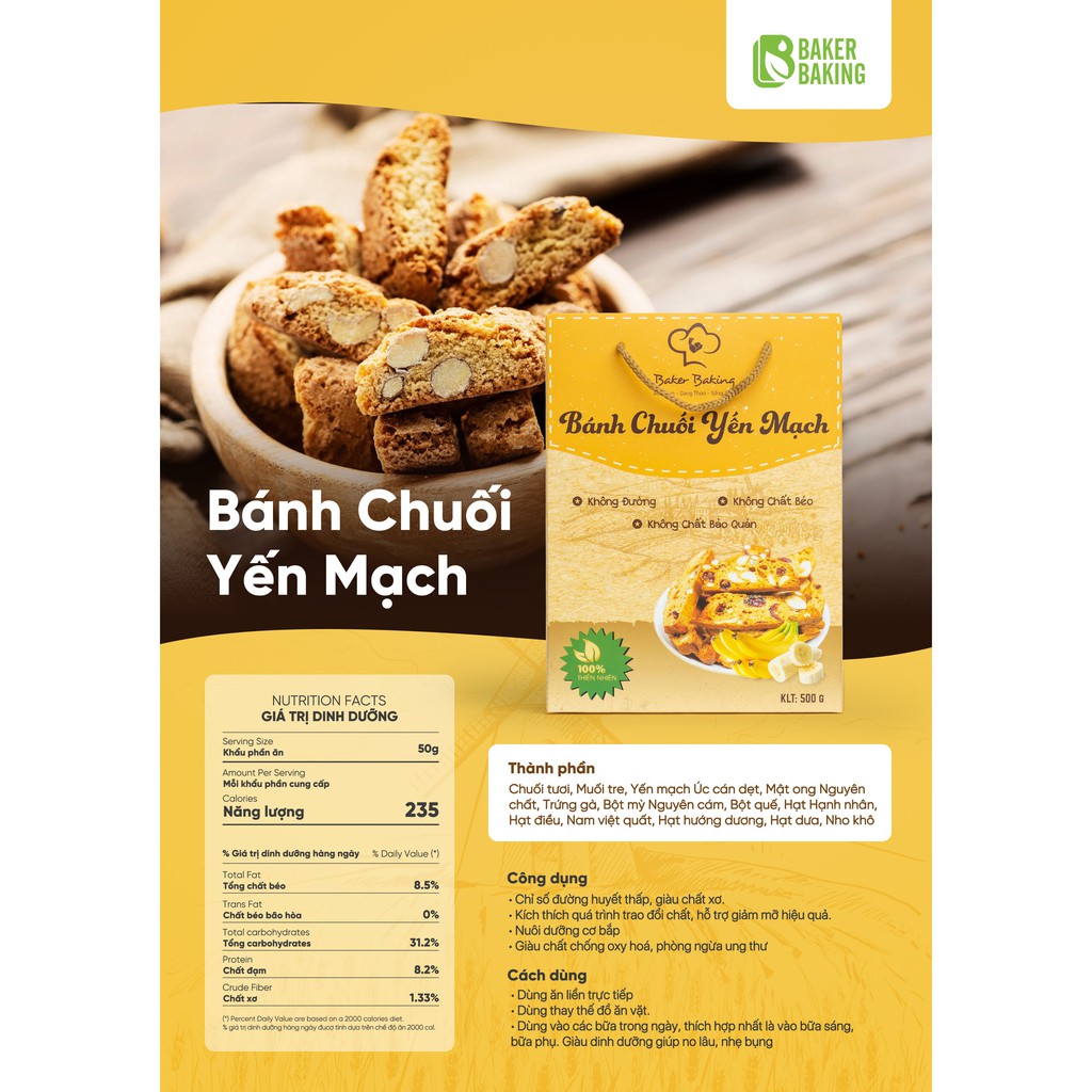 Bánh chuối yến mạch cao cấp 500g - Baker Baking gym, giảm cân, ăn keto, mẹ bầu