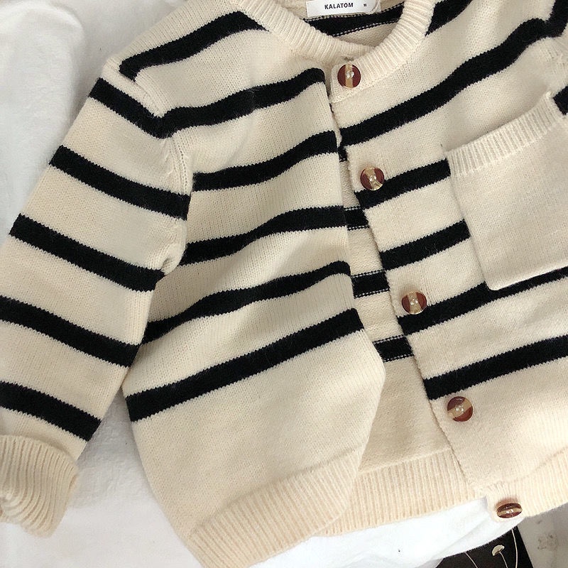 Áo Khoác Cardigan Họa Tiết Kẻ Sọc Thời Trang Xuân Thu Phong Cách Hàn Quốc Cho Bé