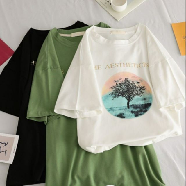 Áo thun tay lỡ [ Hình Thật % phía sau ] Unisex THE EASTHETICISM cây cổ thụ