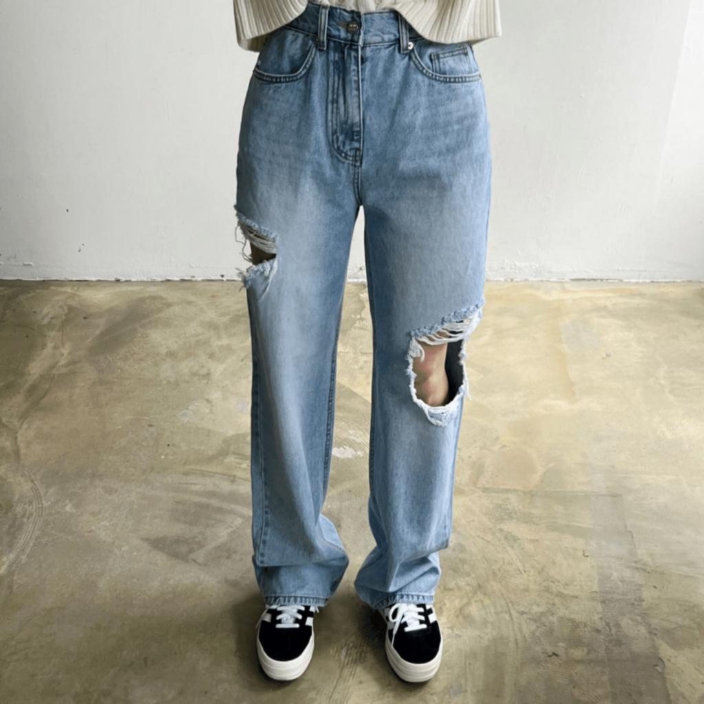 Q6|Quần jeans bò nữ ống rộng lưng cao rách gối hàn quốc basic dễ mặc đi học, đi chơi gd_order