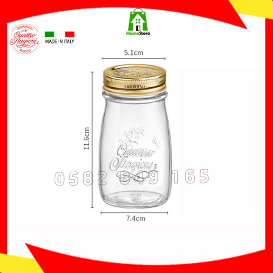 Hũ thủy tinh nắp vặn QUATTRO - Bormioli Rocco - 200ml @365641 [NHẬP KHẨU ITALY - CHÍNH HÃNG]