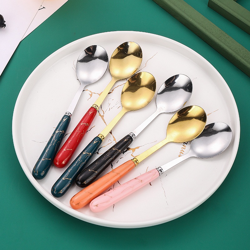 Sét 6 muỗng inox vân đá kèm hộp đựng siêu xinh