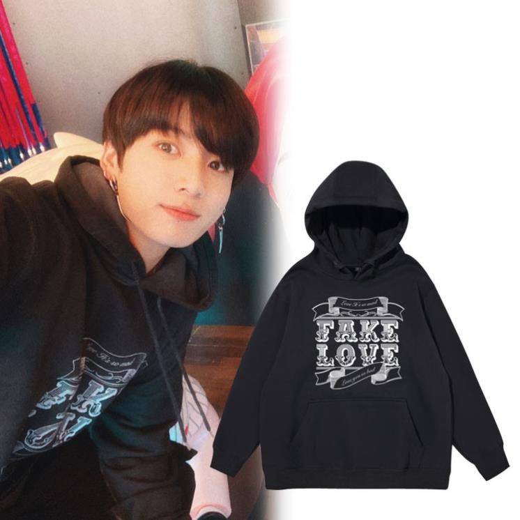 Tặng ảnh idol Áo nỉ BTS chui đầu có mũ Dài Tay JungKook - BTS ( FAKE LOVE) - cực chất