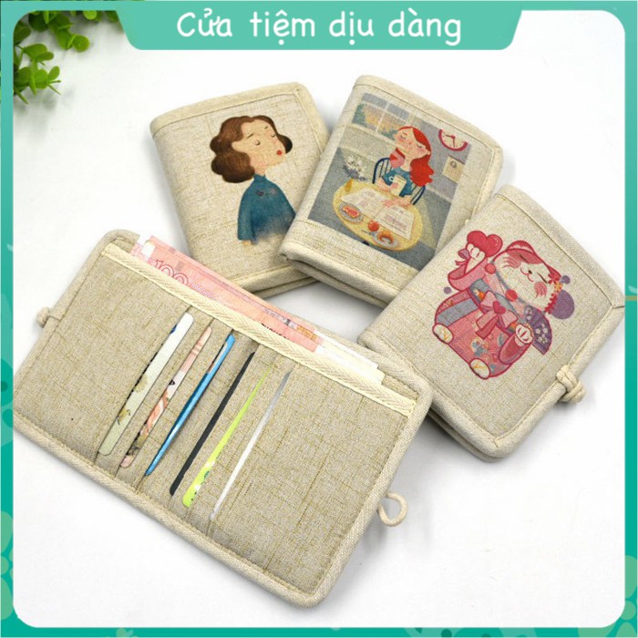 Ví vải canvas thủ công đựng thẻ phong cách Hàn Quốc - Nhật Bản xinh xắn cho nữ