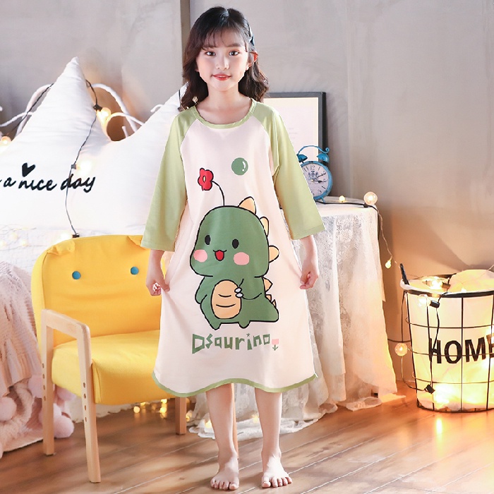 Đầm Ngủ Tay Dài In Hoạt Hình Dành Cho Bé Gái