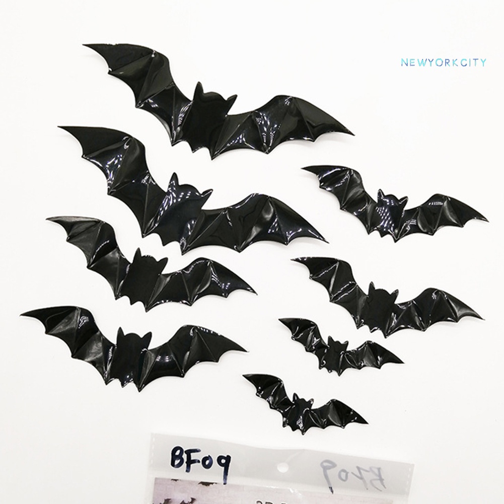 Set 16 Miếng Dán Tường Trang Trí Hình Dơi 3D Bằng PVC Tháo Được