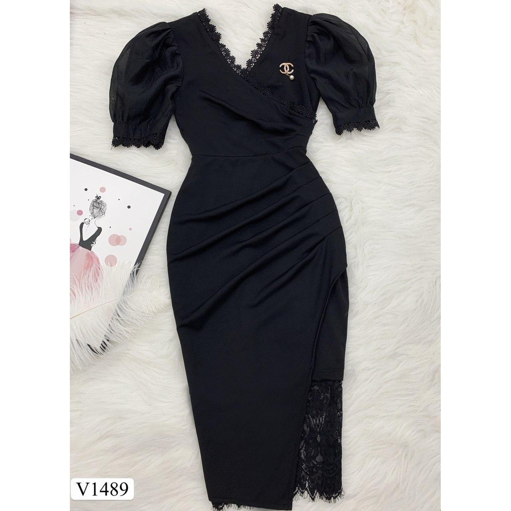 [Nhập WAMAR931 giảm ngay 15k]Đầm đen dáng ôm body kèm cài ngực V1489_Zin Boutique [Kèm ảnh thật] | BigBuy360 - bigbuy360.vn