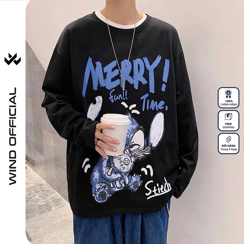 Áo thun tay dài WIND phông unisex form rộng MERRY sweater thời trang nam nữ oversize | BigBuy360 - bigbuy360.vn