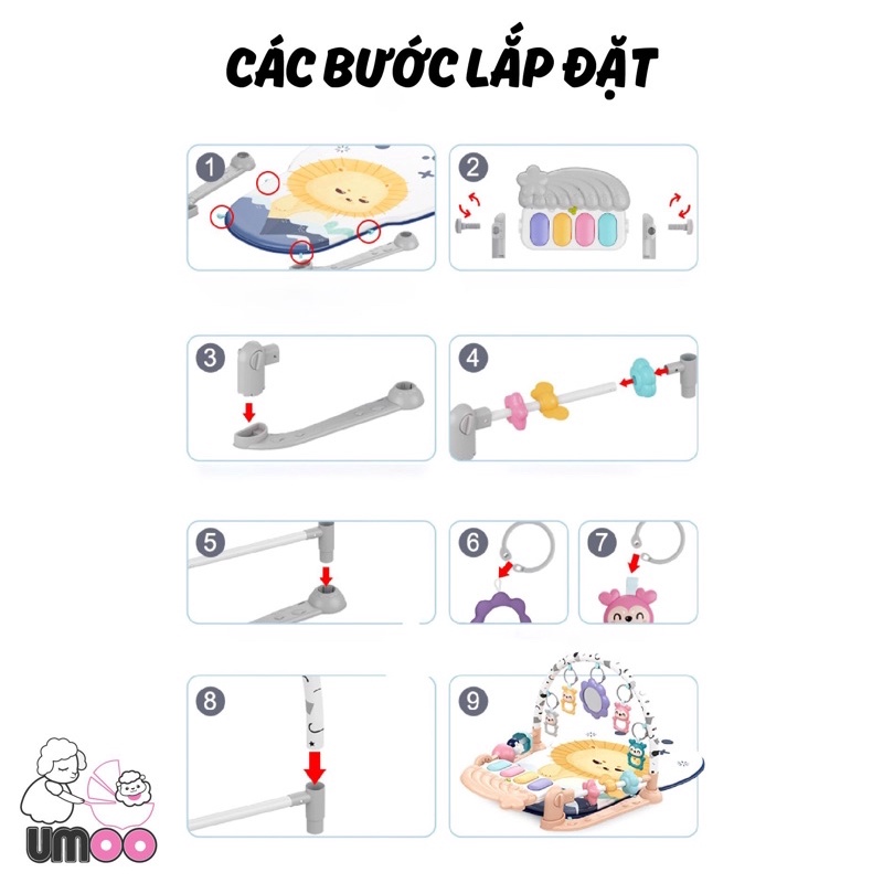 Thảm đàn, thảm nằm chơi phát nhạc Umoo chính hãng, chất liệu nhựa nguyên sinh, không chứa BPA an toàn cho bé