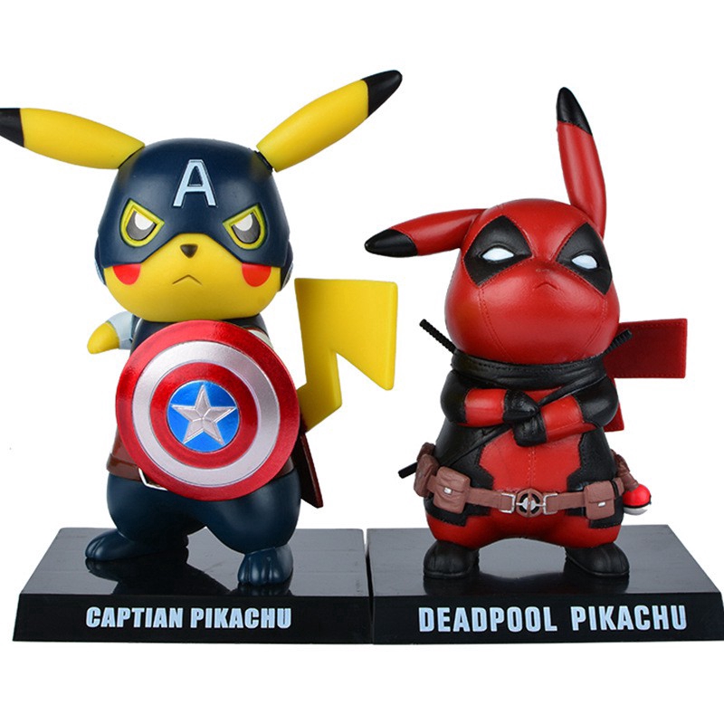 Búp bê mô phỏng Pikachu cosplay Captain America/Deadpool 15CM bằng PVC độc đáo