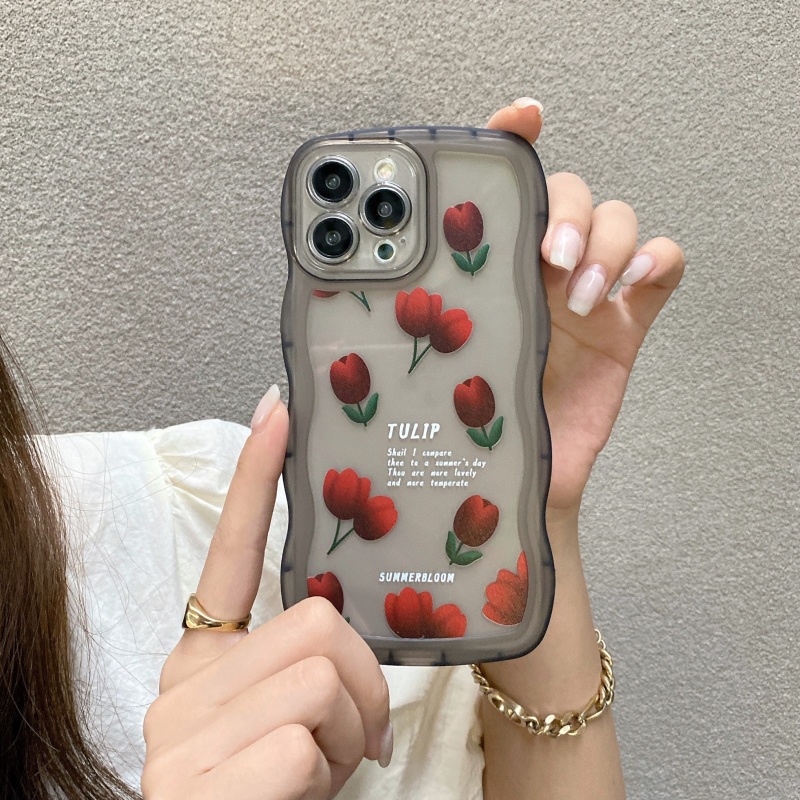 Ốp Điện Thoại Chống Sốc Họa Tiết Hoa Hồng Viền Cong Cho iPhone 14 13 12 11 Pro Max XS XR X 8 7 Plus + SE 2020