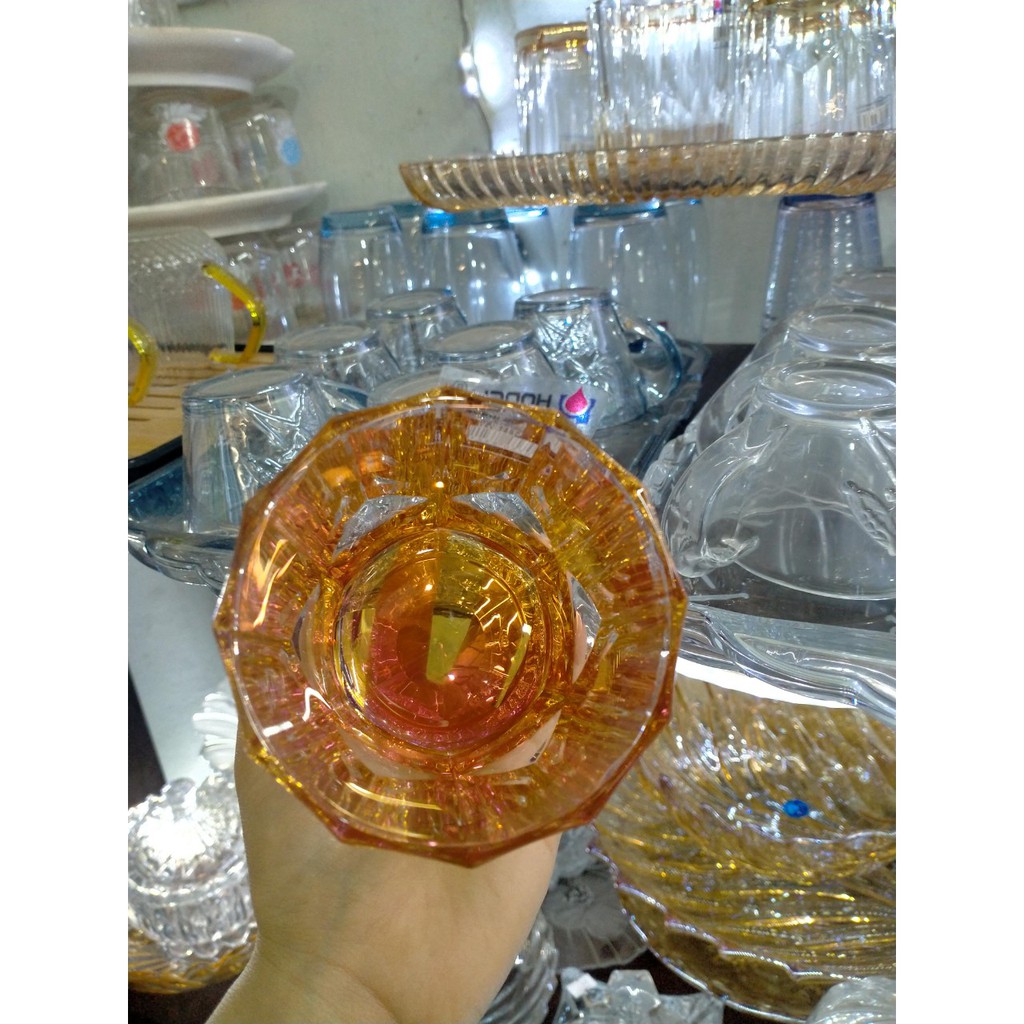 Bộ 6 cốc thủy tinh màu đẹp cao cấp nhiều cạnh