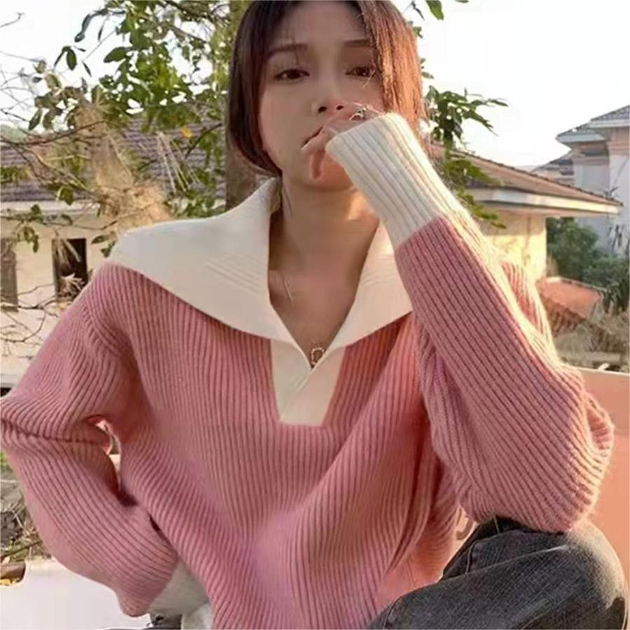 ZHELIHANGFEI Áo Len Tay Dài Form Rộng Lưng Cao Dễ Phối Đồ