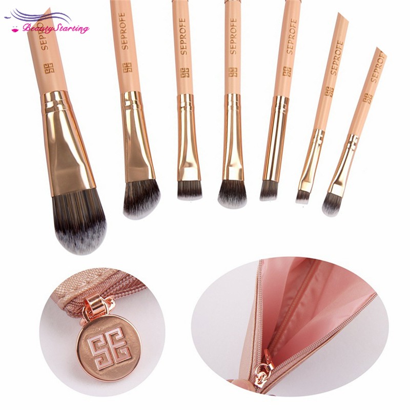 (hàng Mới Về) Bộ 7 Cọ Trang Điểm Seprofe Hai Đầu Màu Vàng Hồng Kèm Túi Đựng | BigBuy360 - bigbuy360.vn