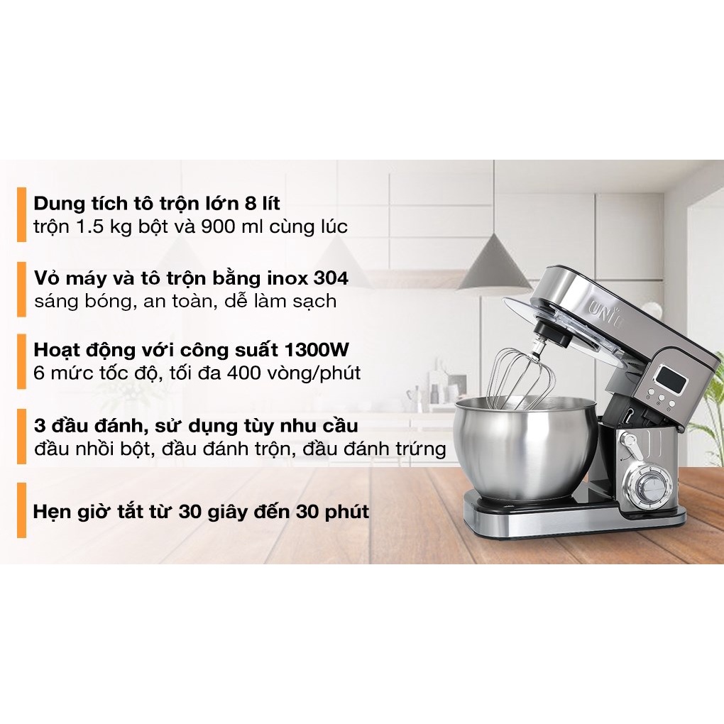 Máy nhồi bột kiêm đánh trứng Unie EM5 8L