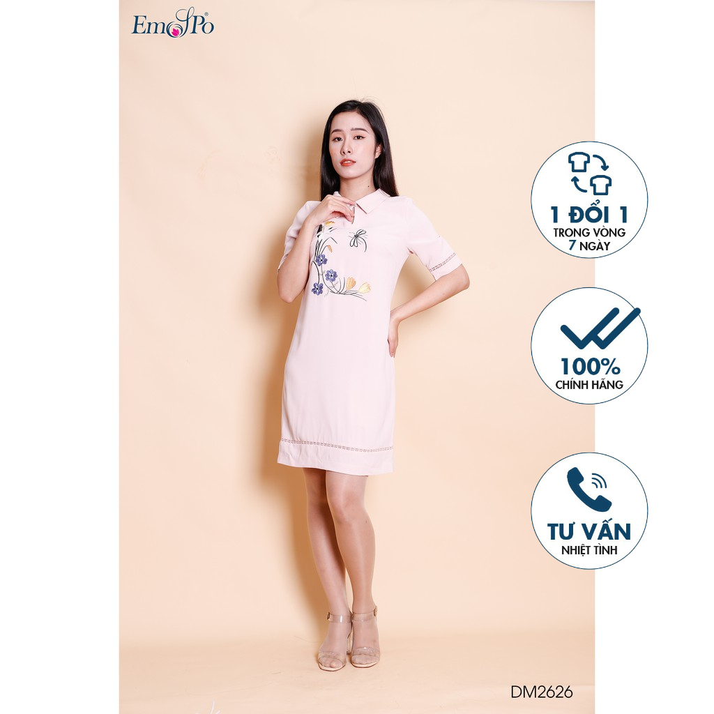 Đầm suông A thêu hoa Emspo DM2626 (Trắng, Hồng)