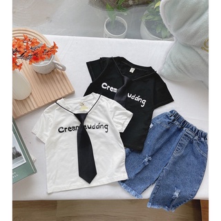 Set áo cotton quần bò cho bé trai phối cà vạt phong cách cho bé 1 2 3 4 5 tuổi MINTSCLOSET Mint's Closet - TN3008