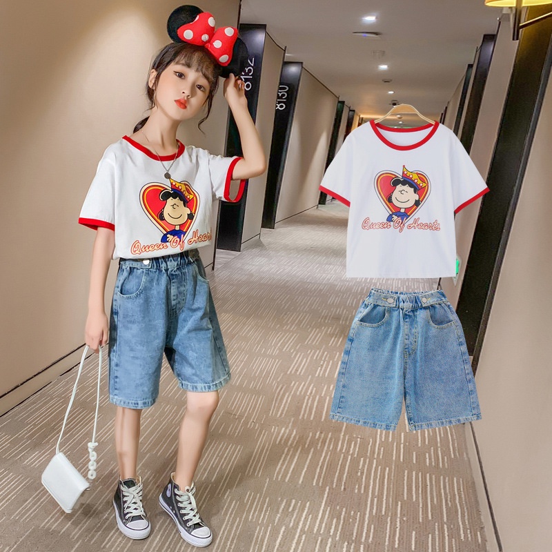 Bộ bé gái áo thun+quần jean quần bò đùi ngố BV50 size 110-160 12-45 kg thời trang trẻ em hàng quảng châu