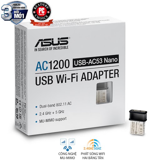 USB THU SÓNG WIFI ASUS USB-AC53 Nano Hai băng tần chuẩn AC1200Mbps - Hàng chính hãng