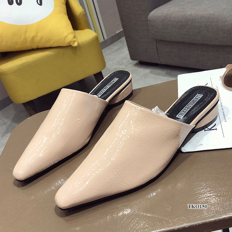 Sục nữ, giày MULES da bóng gót 3 cm sang chảnh, siêu êm, chống trơn trượt TKO150