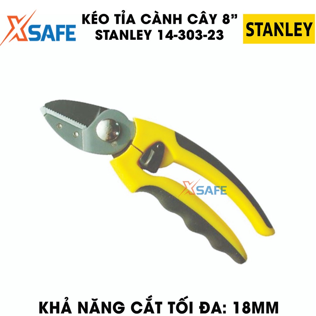 Kéo tỉa cành cây 8 inch STANLEY 14-303-23 200mm Kéo cắt tỉa kiểu dáng gọn gàng, cán cầm đệm lò xo trợ lực êm ái