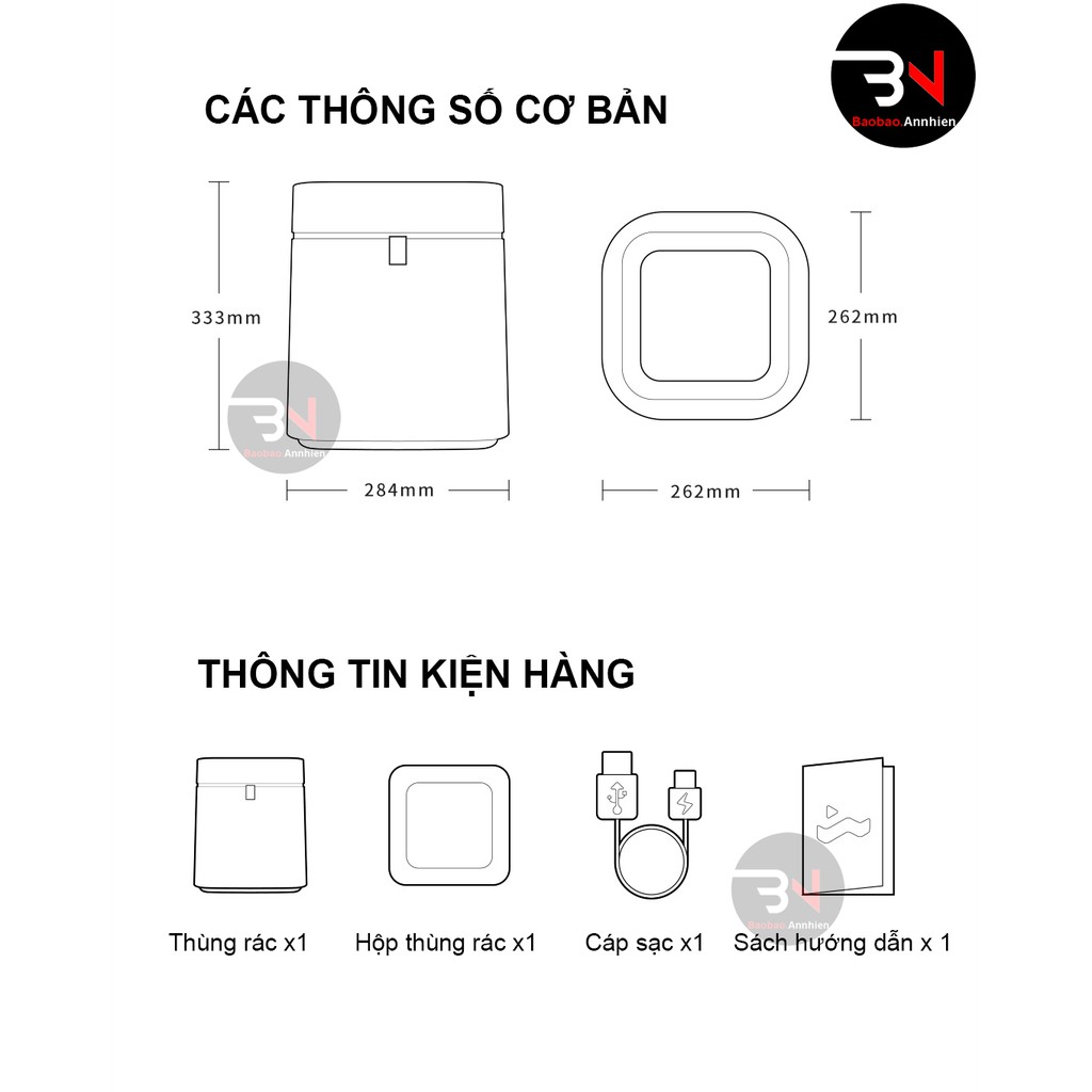 Thùng rác tự động Xiaomi Townew T Air Lite 16.6L