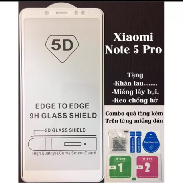Kính cường lực 5D full keo, full màn cho Xiaomi Redmi Note 5 Pro