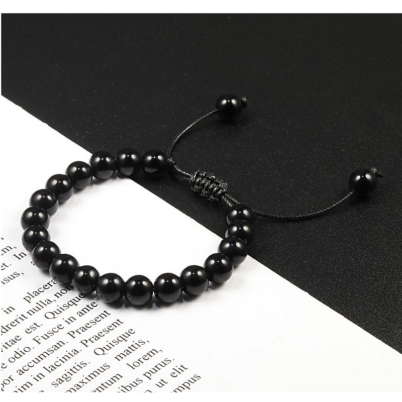 Vòng tay nam nữ hạt đá đen 8mm.