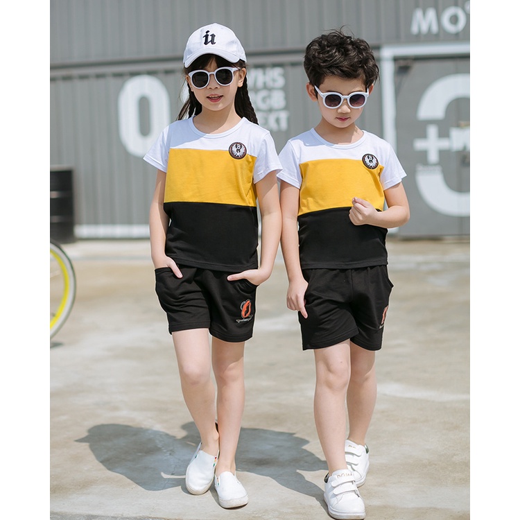 Bộ quần áo bé trai Familylove - Set quần áo trẻ em phối 3 màu Trắng Vàng Đen đẹp chất cotton 100% mềm mịn thoáng mát