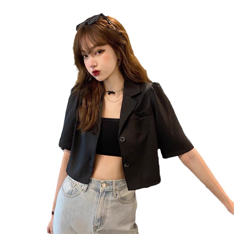 Áo khoác Blazer nữ dáng croptop bigsize 87 kg _ Áo vest ngắn tay 1 lớp trẻ trung năng động AV70
