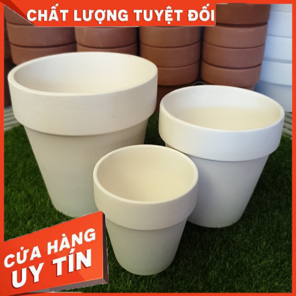 Chậu đất nung màu trắng dáng cao ❌ FREE SHIP ❌ Xuất xứ Bát Tràng, siêu phẩm trồng sen đá, xương rồng