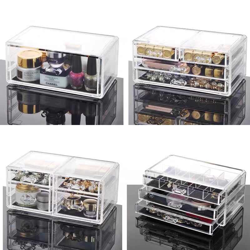 Hộp đựng mỹ phẩm acrylic trong suốt nhiều ngăn kéo để bàn