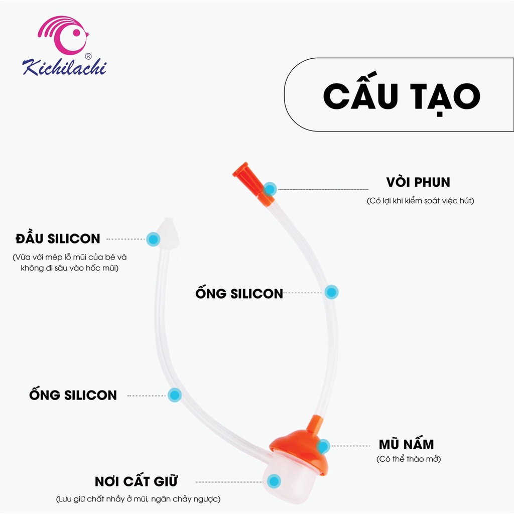Dụng cụ hút mũi Kichi siêu mềm vệ sinh mũi sạch sẽ không gây đau cho bé