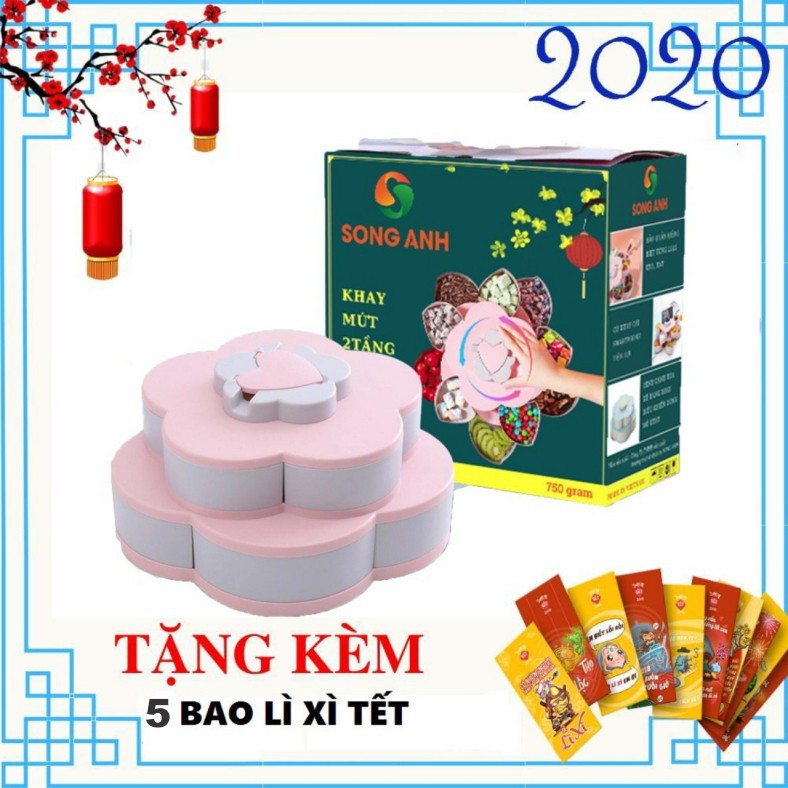 Khay mứt tết hộp đựng bánh kẹo tết hình bông hoa 2 tầng 1 tầng mẫu mới 2021