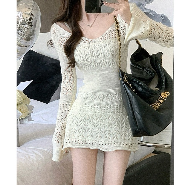 Đầm Dệt Kim Tay Dài Dáng Ôm Phong Cách Thời Trang Hàn Quốc Dành Cho Nữ