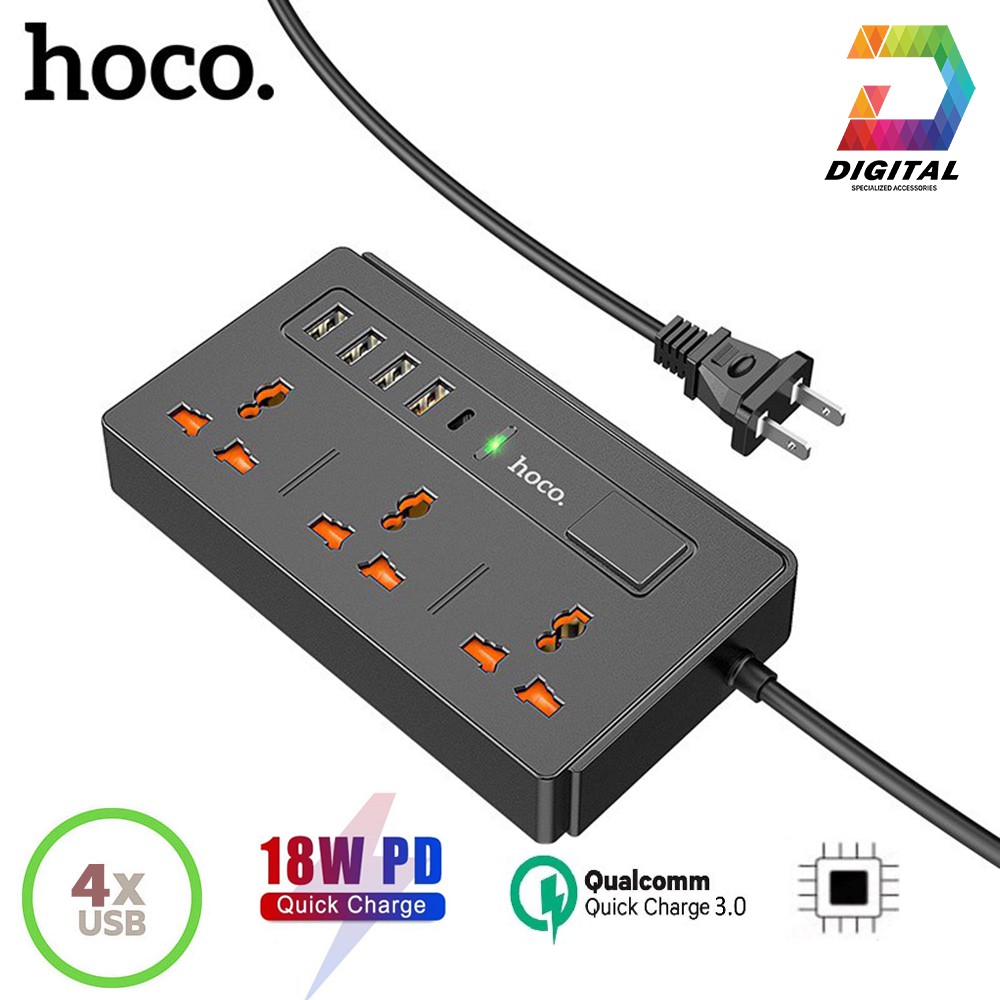 Ổ Cắm Điện Đa Năng Hoco DC15 Chính Hãng Có Cổng USB Thông Minh