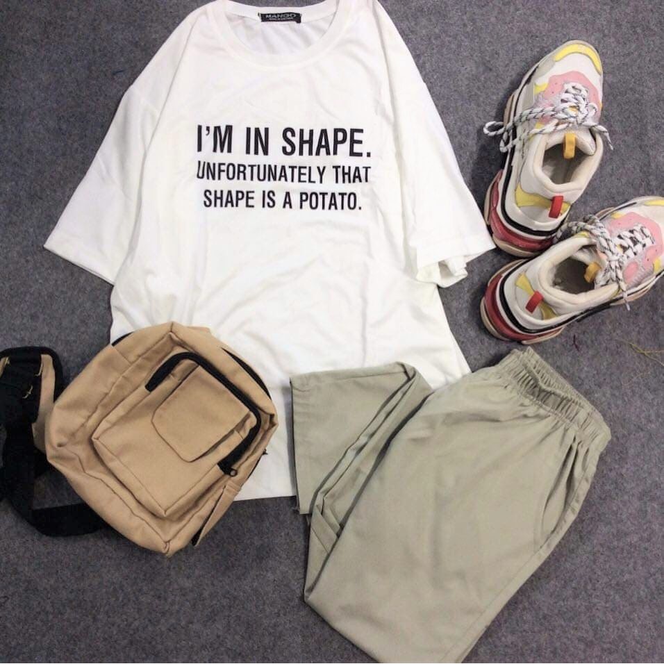 [COMBO TIẾT KIỆM] Set 1 áo tay lửng In Shape Potato + 1 quần kaki be unisex