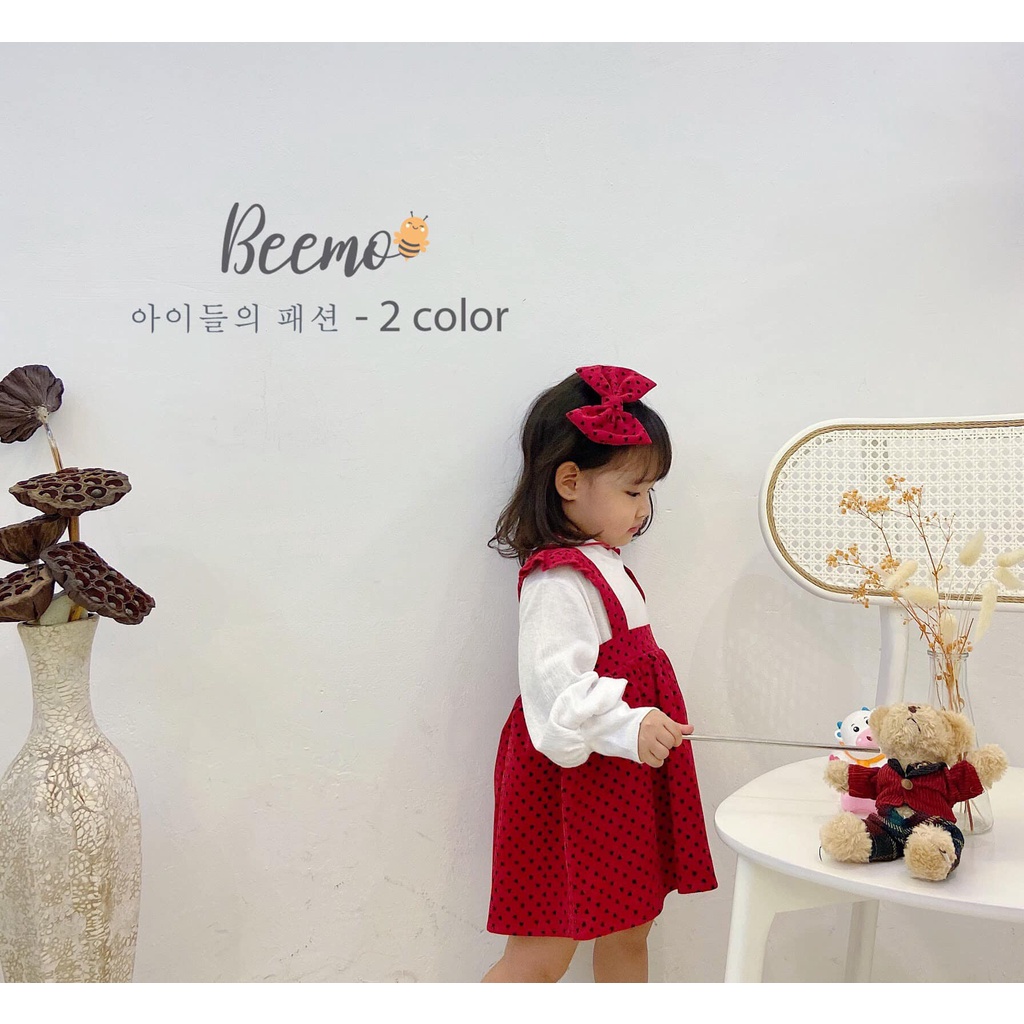 Set váy nhung tăm chấm bi 3 chi tiết